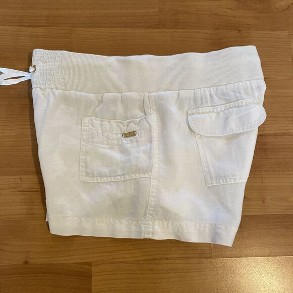 Guess White Size Small Casual Pull On Drawstring Shorts 100% Linen Beachy - Picture 6 of 9